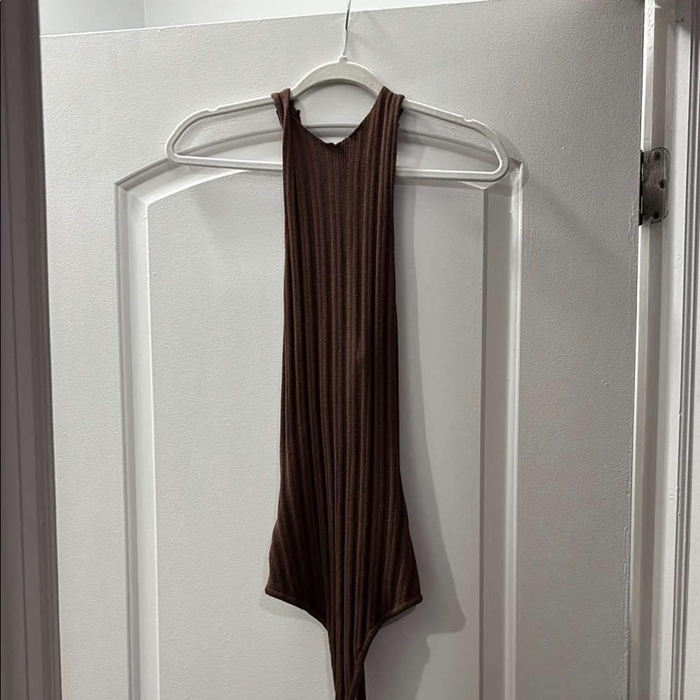 Brown Ribbed Bodysuit